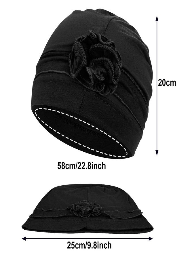 XEPST 4 Pieces Chemo Headwear Turbans Cap Beanie Hat Head Wraps Hair Coverings for Women Sleep Cap Chemo Cancer Hat with Flower Design (4 Colors) - Image 2